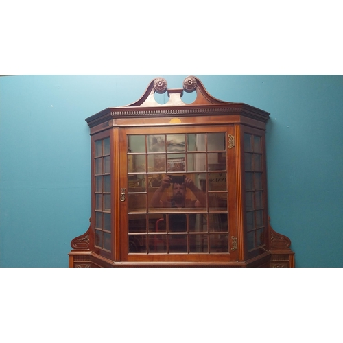 52 - Edwardian mahogany and satinwood inlaid chiffonier with single glazed door above long drawer and pan... 