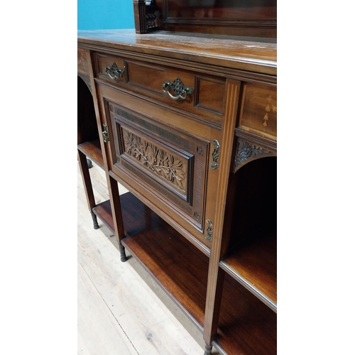 52 - Edwardian mahogany and satinwood inlaid chiffonier with single glazed door above long drawer and pan... 