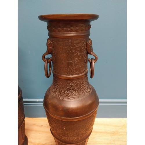 54 - Pair of tall Oriental bronze vases {60 cm H x 22 cm Dia.}.
