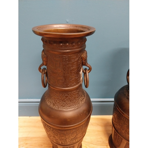 54 - Pair of tall Oriental bronze vases {60 cm H x 22 cm Dia.}.