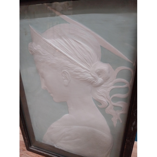 64 - 19th C. Grand Tour plaster relief mounted in ebonised pine frame {58 cm H x 42 cm W x 8 cm D}.