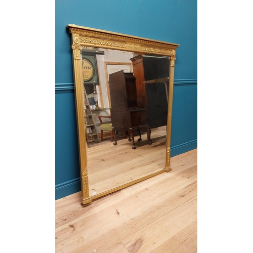 66 - 19th C. gilt over mantle mirror decorated with reeded columns, swags and acanthus leaf {138 cm H x 1... 