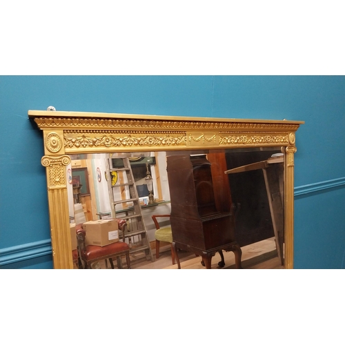 66 - 19th C. gilt over mantle mirror decorated with reeded columns, swags and acanthus leaf {138 cm H x 1... 