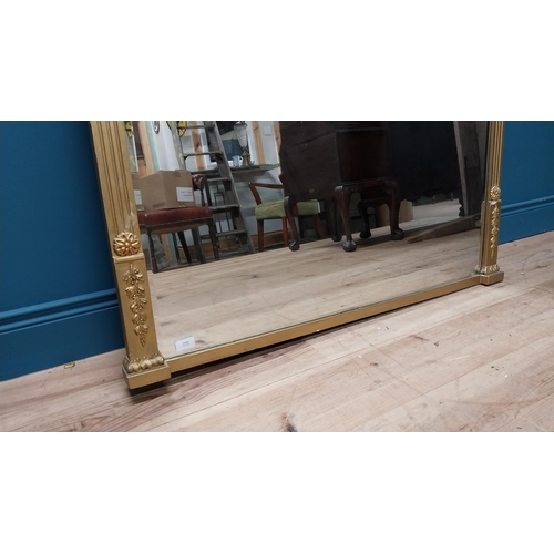 66 - 19th C. gilt over mantle mirror decorated with reeded columns, swags and acanthus leaf {138 cm H x 1... 