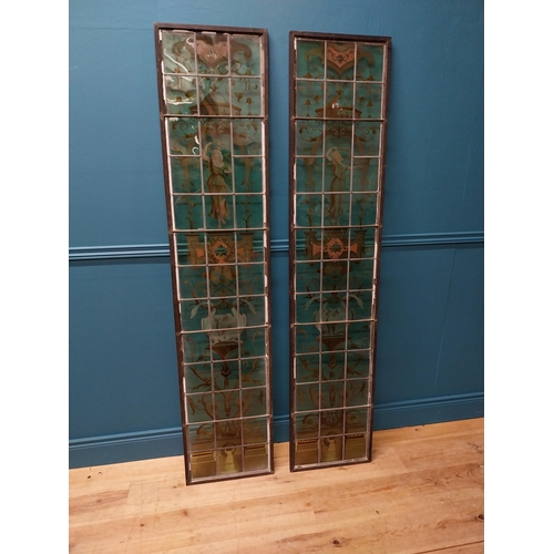 684 - Pair of good quality 19th C. stained glass windows in the Grecian style {178 cm H x 38 cm W}.