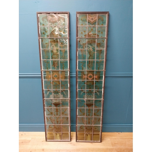 684 - Pair of good quality 19th C. stained glass windows in the Grecian style {178 cm H x 38 cm W}.