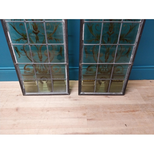 684 - Pair of good quality 19th C. stained glass windows in the Grecian style {178 cm H x 38 cm W}.