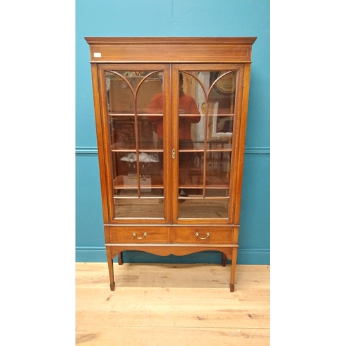 71 - Good quality Edwardian mahogany and satinwood inlaid display cabinet with two glazed doors above two... 