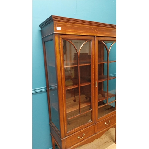 71 - Good quality Edwardian mahogany and satinwood inlaid display cabinet with two glazed doors above two... 