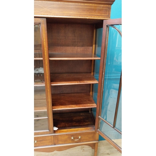 71 - Good quality Edwardian mahogany and satinwood inlaid display cabinet with two glazed doors above two... 