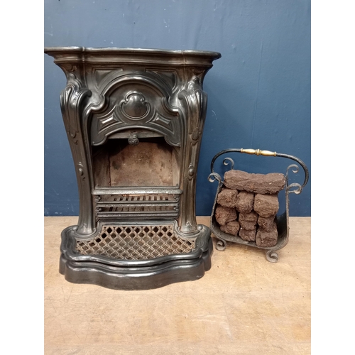 73 - Art deco cast iron stove {H 74cm x W 59cm x D 50cm }.