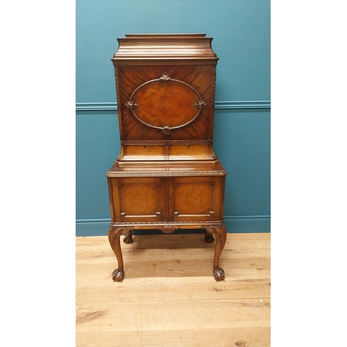 76 - Good quality Edwardian mahogany office cabinet on stand with fitted interior raised on cabriole legs... 