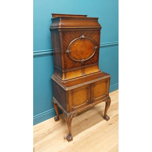 76 - Good quality Edwardian mahogany office cabinet on stand with fitted interior raised on cabriole legs... 