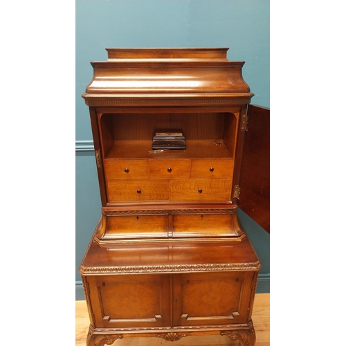 76 - Good quality Edwardian mahogany office cabinet on stand with fitted interior raised on cabriole legs... 