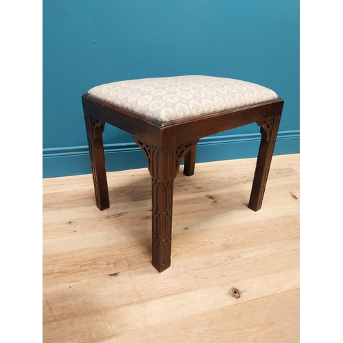 77 - 19th C. mahogany stool with inset upholstered seat in the Chippendale style {47 cm H x 53 cm W x 43 ... 