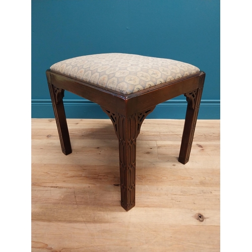 77 - 19th C. mahogany stool with inset upholstered seat in the Chippendale style {47 cm H x 53 cm W x 43 ... 