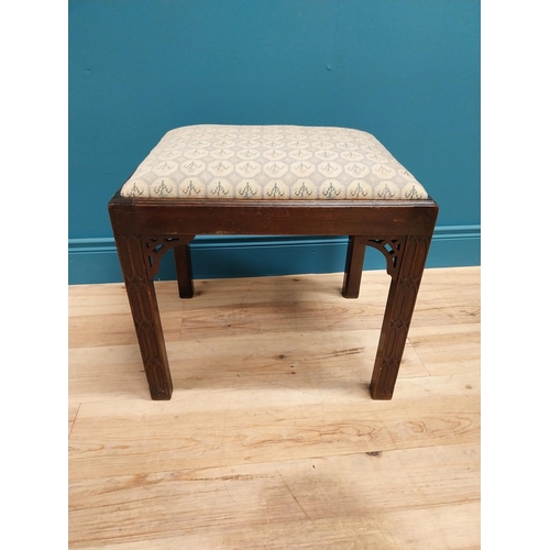 77 - 19th C. mahogany stool with inset upholstered seat in the Chippendale style {47 cm H x 53 cm W x 43 ... 