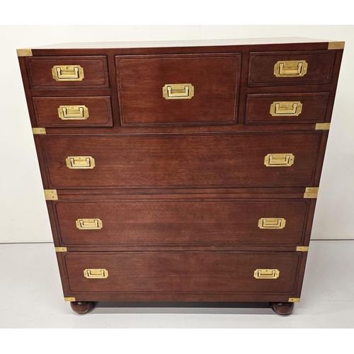 78A - Exceptional quality walnut chest of drawers with brass mounts and handles in the campaign style {105... 