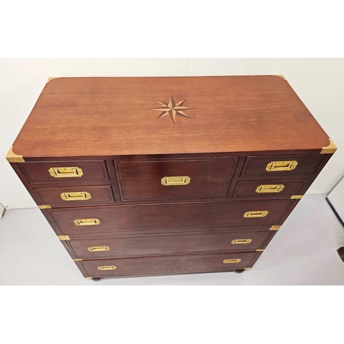 78A - Exceptional quality walnut chest of drawers with brass mounts and handles in the campaign style {105... 