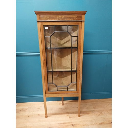 80 - Edwardian mahogany and satinwood inlaid corner cabinet with astra glazed door raised on square taper... 