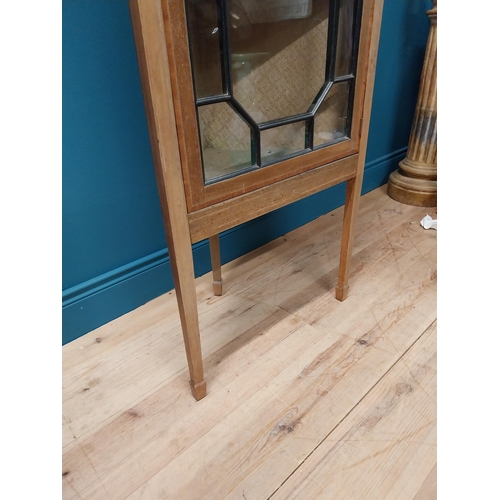 80 - Edwardian mahogany and satinwood inlaid corner cabinet with astra glazed door raised on square taper... 