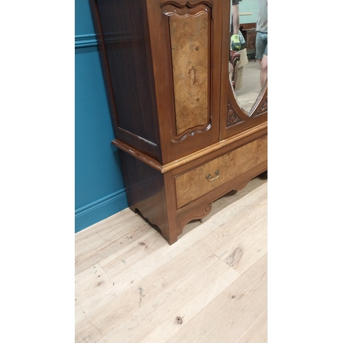 81 - Edwardian carved walnut wardrobe with single mirrored door above long drawer raised on bracket feet ... 