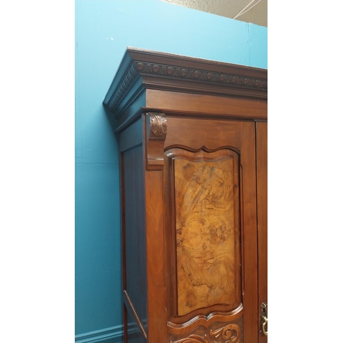 81 - Edwardian carved walnut wardrobe with single mirrored door above long drawer raised on bracket feet ... 