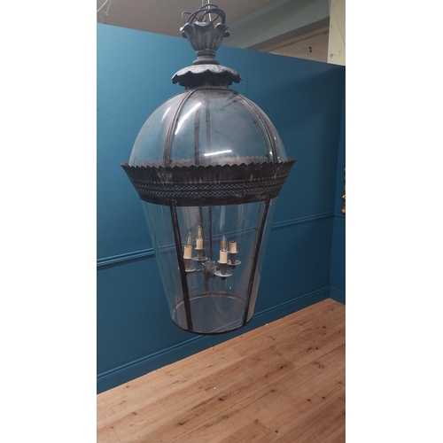 86 - Good quality bronzed metal hall lantern with concave glass panels in the Georgian manner {130 cm H x... 