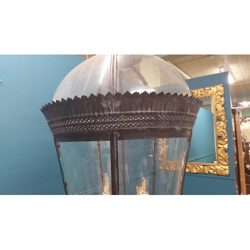 86 - Good quality bronzed metal hall lantern with concave glass panels in the Georgian manner {130 cm H x... 