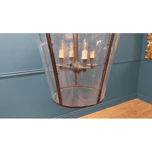 86 - Good quality bronzed metal hall lantern with concave glass panels in the Georgian manner {130 cm H x... 