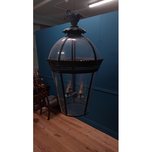 86 - Good quality bronzed metal hall lantern with concave glass panels in the Georgian manner {130 cm H x... 