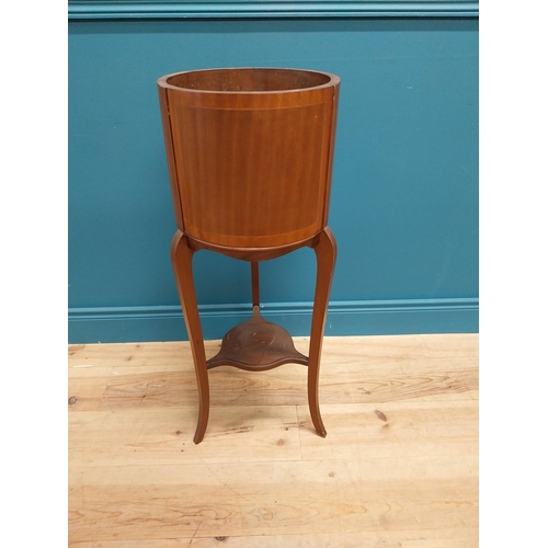 870 - Edwardian mahogany and satinwood jardiniere on cabriole legs. {88 cm H  x 36 cm Dia.}.