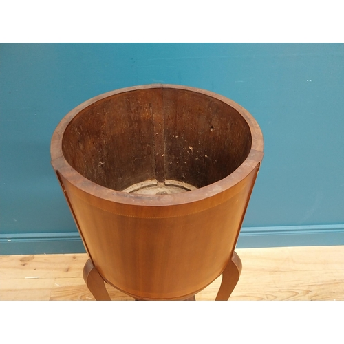 870 - Edwardian mahogany and satinwood jardiniere on cabriole legs. {88 cm H  x 36 cm Dia.}.