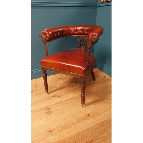 90 - Good quality Edwardian mahogany desk chair with leather upholstered seat raised on turned legs and b... 