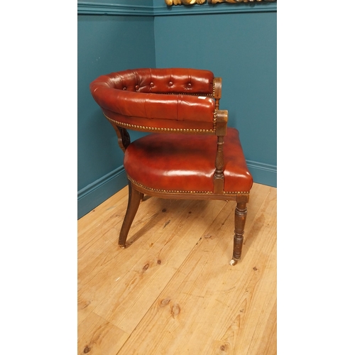 90 - Good quality Edwardian mahogany desk chair with leather upholstered seat raised on turned legs and b... 