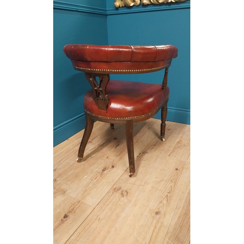 90 - Good quality Edwardian mahogany desk chair with leather upholstered seat raised on turned legs and b... 