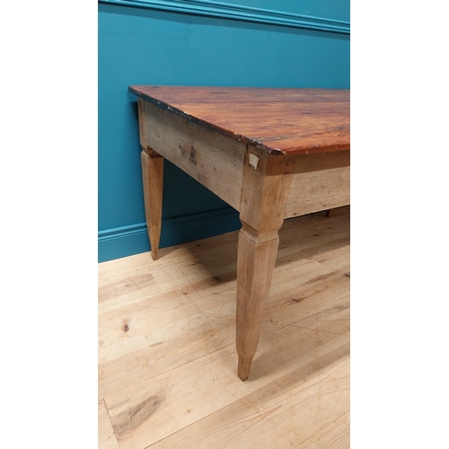 95 - 19th C. French oak and walnut kitchen table raised on square tapered legs {72 cm H x 125 cm W x 87 c... 