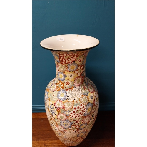 115 - Early 20th C. hand painted ceramic Oriental vase decorated with Lotus flowers {69 cm H x 30 cm Dia.}... 