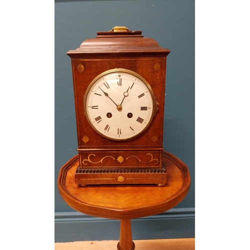 116 - Good quality Edwardian mahogany and brass inlaid bracket clock with enamel dial in the Regency style... 