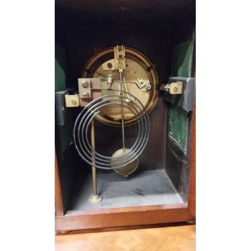 116 - Good quality Edwardian mahogany and brass inlaid bracket clock with enamel dial in the Regency style... 