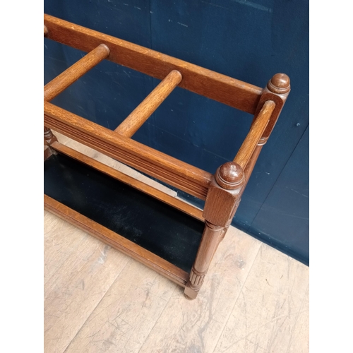 149 - Edwardian oak stick stand {H 70cm x W 77cm x D 27cm }.