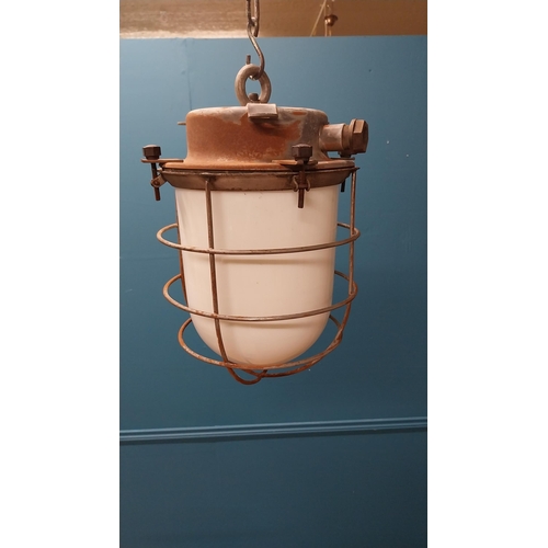 15 - 1940s Industrial metal lantern with opaline glass shade {42 cm H x 26 cm Dia.}.