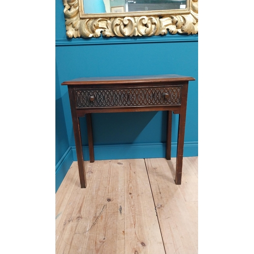 162 - Georgian mahogany side table with single carved drawer raised on square legs {73 cm H x 78 cm W x 45... 