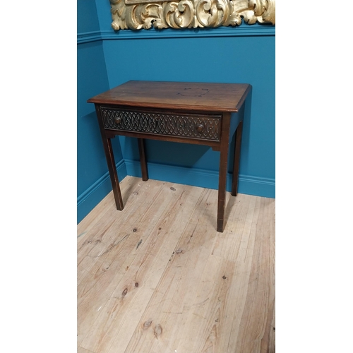 162 - Georgian mahogany side table with single carved drawer raised on square legs {73 cm H x 78 cm W x 45... 