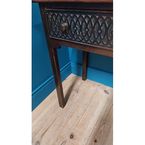 162 - Georgian mahogany side table with single carved drawer raised on square legs {73 cm H x 78 cm W x 45... 