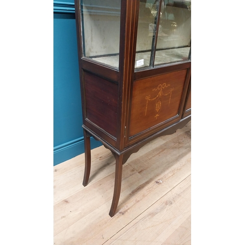 166 - Good quality Edwardian mahogany and satinwood inlaid display cabinet with two glazed doors raised on... 