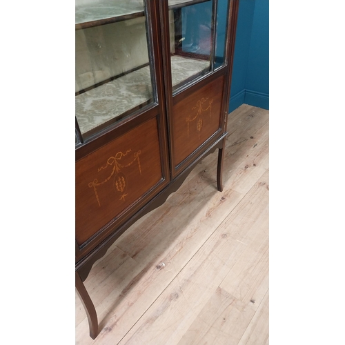 166 - Good quality Edwardian mahogany and satinwood inlaid display cabinet with two glazed doors raised on... 