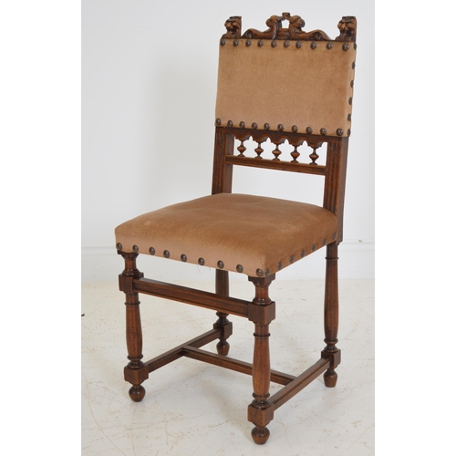 170 - Carved mahogany hall chair with Lion head decoration.{95 cm H x 40 cm W}.