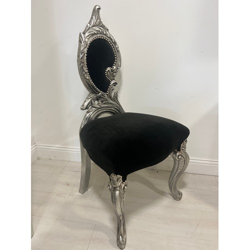 83 - Black suede upholstered hall chair in the French style {H 114cm x W 55cm x D 48cm }.