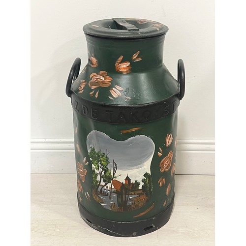 223 - Hand painted creamery can  {H 57cm x Dia 31cm }.